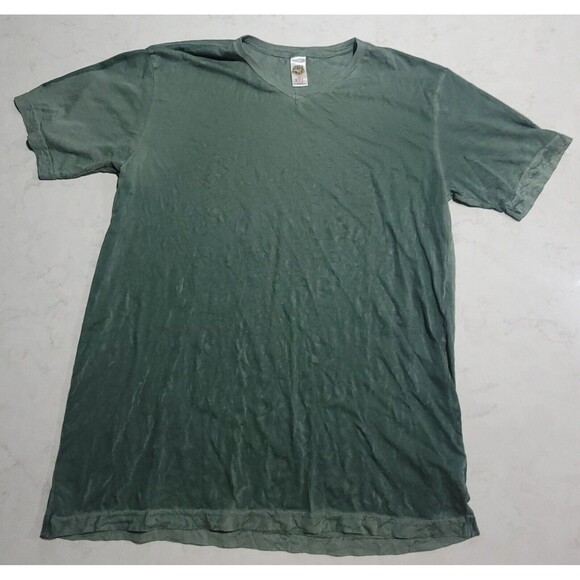 Ed Hardy Distressed Design T Shirt Green V Neck Made In USA 2XL NWOT - Picture 1 of 8